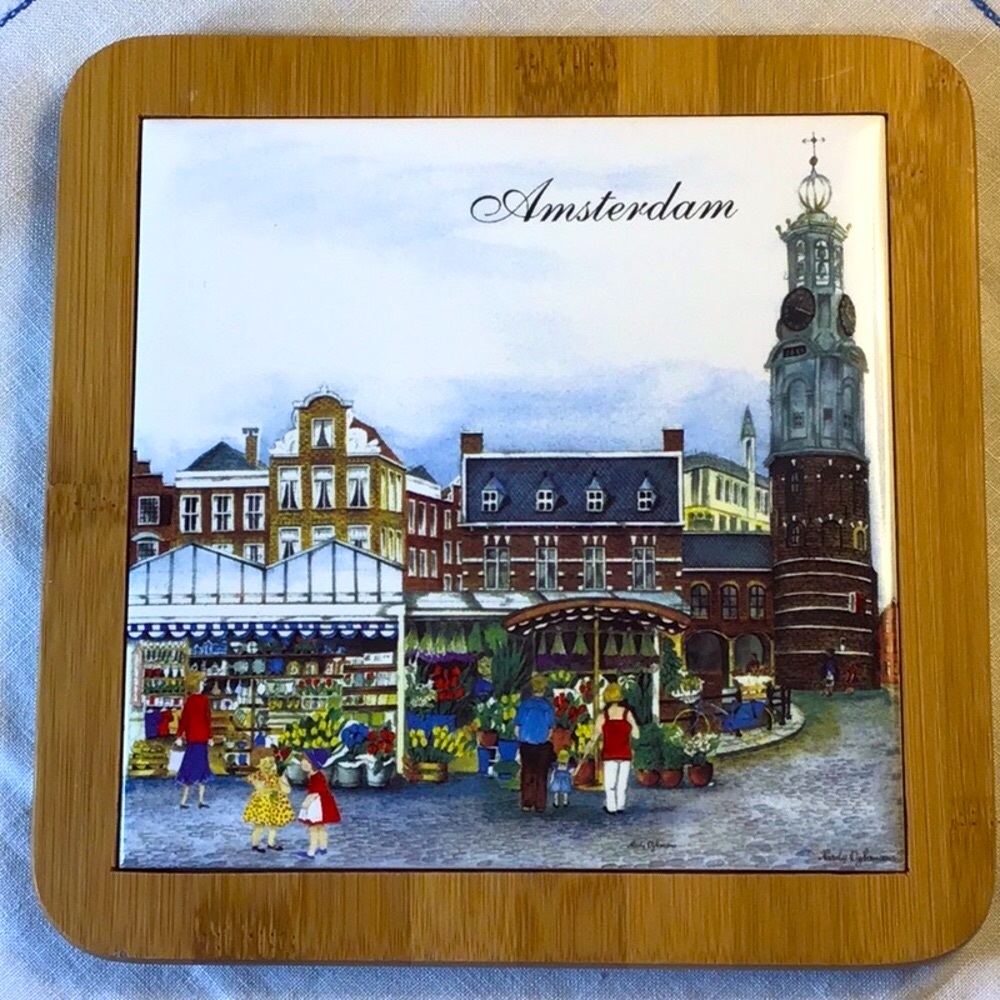 DELFTWARE 🇳🇱 AMSTERDAM TILE TRIVET BAMBOO FRAME